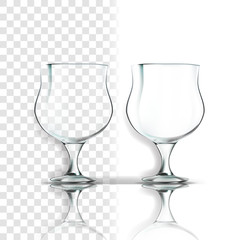 Transparent Glass Vector. Single Shape. Luxury Icon. Empty Clear Glass Cup. For Water, Drink, Wine, Alcohol, Juice, Cocktail. Realistic Shining Glassware Transparency Illustration