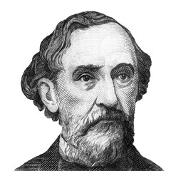 President of Argentina during 1862 to 1868 Bartolome Mitre Martinez. Isolated black and white...
