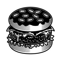Monochrome Burger food icon. Cartoon hand draw burger element food icon for web design, menu, game