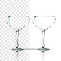 Transparent Glass Vector. Party Glassware. Empty Clear Glass Cup. For Water, Drink, Wine, Alcohol, Juice, Cocktail. Realistic Shining Glassware Transparency Illustration