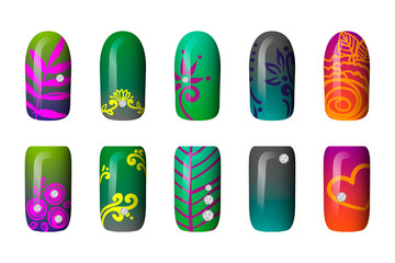 set of colored painted neon nail stickers. manicure art. nail polish. isolated on a white background