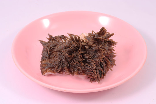 Beef rumen on pink dish