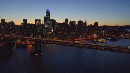 San Francisco aerial downtown skyline evening night