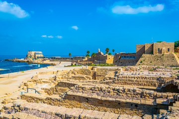 Ruins of ancient bathhouse at Caesarea in Israel