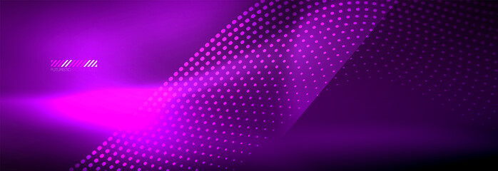 Glowing abstract wave on dark, shiny motion, magic space light. Vector techno abstract background