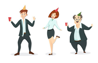  Office workers celebrating, party in the office