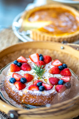 Almond and blueberries and strawberry cake, Concept for healthy eating and nutrition