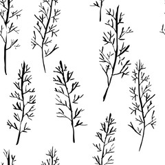 Seamless pattern with naked trees. Hand drawn grunge ink background. Vector illustration.