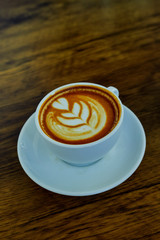 High Angle Cappuccino On Wooden Table