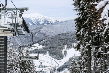 Ski lift at mountain resort