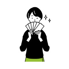 お金を稼ぐ女性。