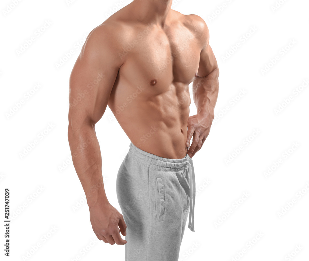 Poster Muscular bodybuilder on white background