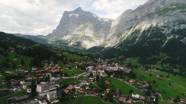 Aerial, village of Wengen in Swiss Alps