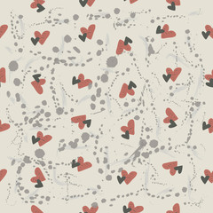 Vector seamless pattern with red and black hearts