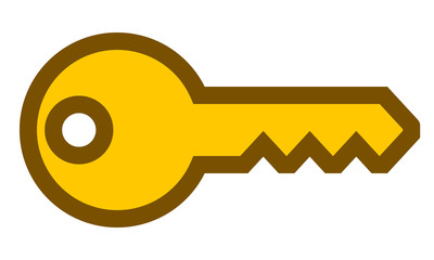 Key symbol icon - golden with outline, isolated - vector