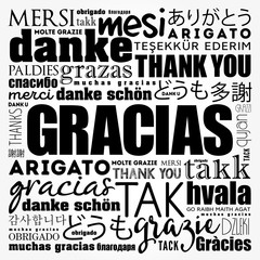 Gracias (Thank You in Spanish) word cloud in different languages