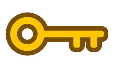 Key symbol icon - golden with outline, isolated - vector