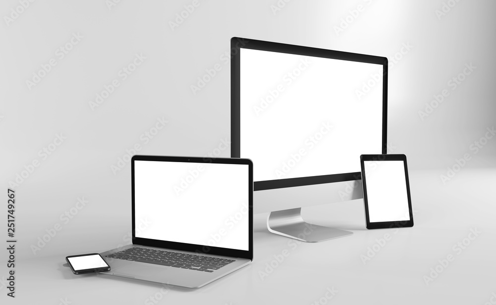 Poster mock up view of a devices isolated on a background with shadow