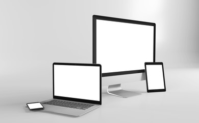 Mock up view of a devices isolated on a background with shadow