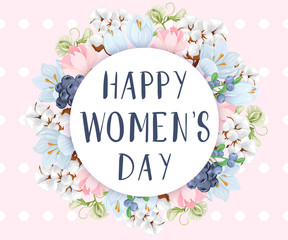 Happy women's day. Greeting card with spring flowers