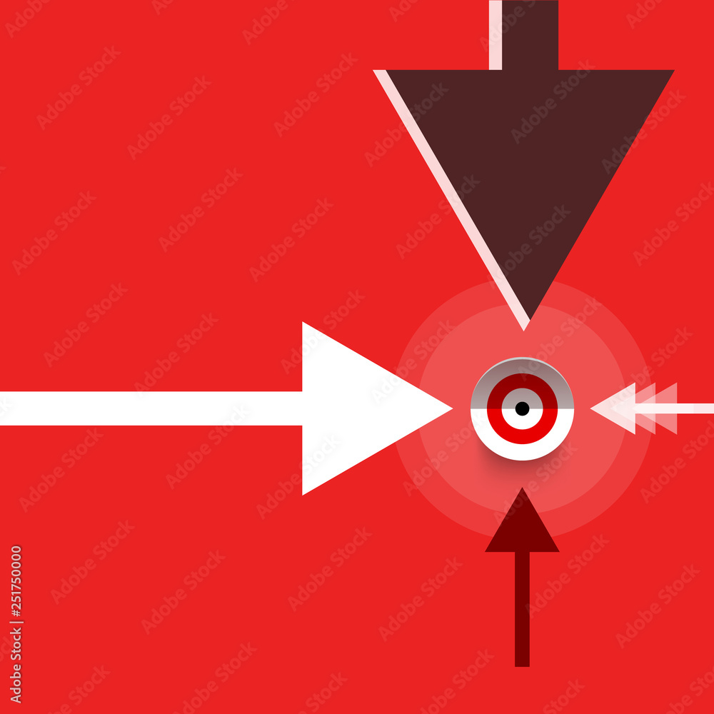 Poster flat design arrows with target on red background vector success concept.