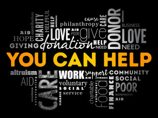 You can help word cloud collage, business concept background