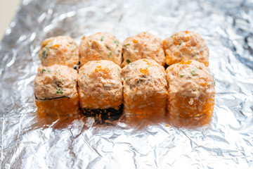 Japanese baked roll . Baking roll. Plate for roasting rolls