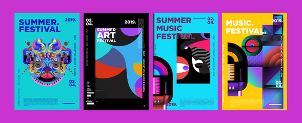 Summer Colorful Art and Music Festival Poster and Cover Template for Event, Magazine, and Web Banner.