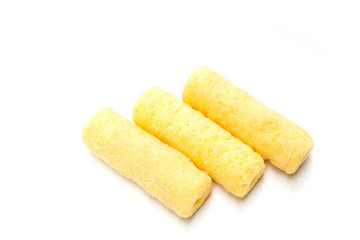 rolled corn on white background 