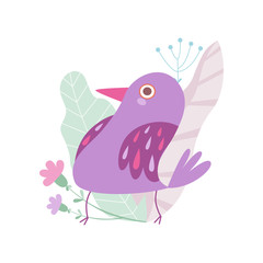 Cute Little Violet Bird, Symbol of Spring Vector Illustration