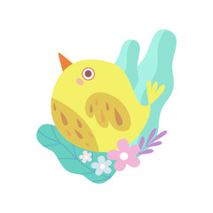 Cute Little Yellow Bird, Symbol of Spring Vector Illustration