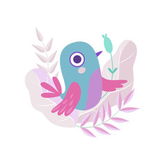 Cute Little Adorable Colorful Bird, Symbol of Spring Vector Illustration