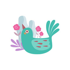 Cute Little Green Nesting Bird, Symbol of Spring Vector Illustration