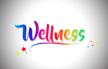 Wellness Handwritten Word Text with Rainbow Colors and Vibrant Swoosh.