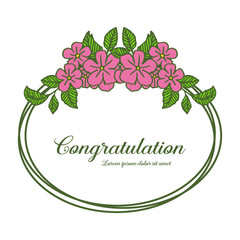 Vector illustration pink flower frame blooms with write congratulation hand drawn