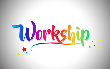 Workship Handwritten Word Text with Rainbow Colors and Vibrant Swoosh.