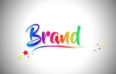 Brand  Handwritten Word Text with Rainbow Colors and Vibrant Swoosh.
