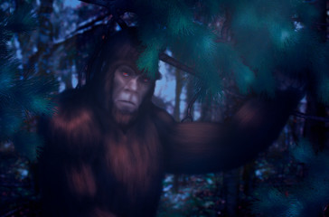 Bigfoot night hiding in the woods.