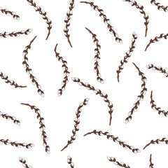Seamless pattern of willow branches in bloom. Easter decor. EPS 10 vector. © Natalya Remzhyna