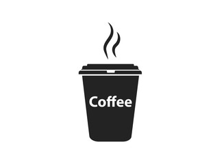 A glass of hot black coffee. Cafe icon. Street food.