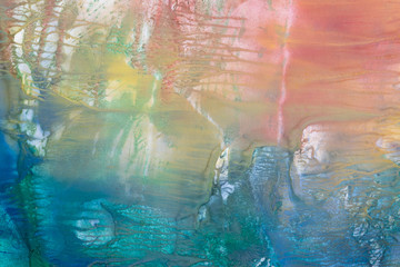 Mix of yellow, green, red, blue colors on gouache texture background