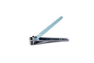 Stainless steel nail clippers isolated on white background.