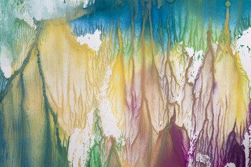 Mix of yellow, green, red, blue colors on gouache texture background