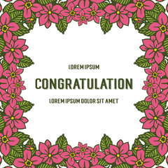 Vector illustration lettering congratulation with pink flower frame shape hand drawn