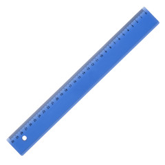 blue plastic ruler for left-handers, on a white background, isolate