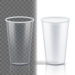 Plastic Cup Transparent Vector. Clean Object. Drink Mug. Disposable Tableware Clear Empty Container. Cold Or Hot Takeaway Drink. Isolated 3D Realistic Illustration