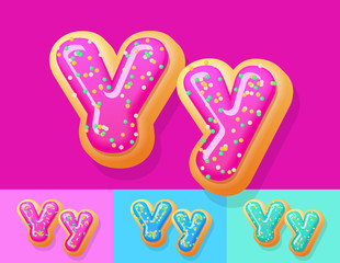 Vector tasty Donut Alphabet set. Font with different Colors option. Letter Y