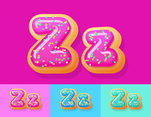 Vector tasty Donut Alphabet set. Font with different Colors option. Letter Z