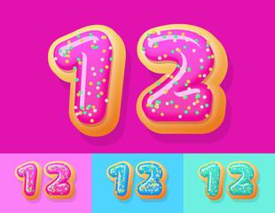 Vector tasty Donut Alphabet set. Font with different Colors option. Number 12