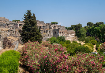 Fototapeta na wymiar Ancient city of Pompeii, Italy. Roman town destroyed by Vesuvius volcano.